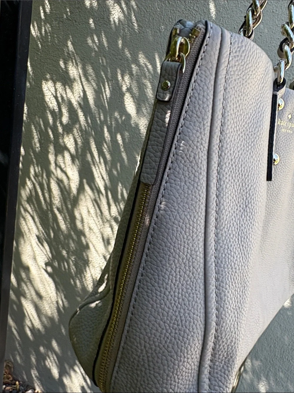 kate spade Pebbled Leather Tote in Light Gray with Gold Hardware